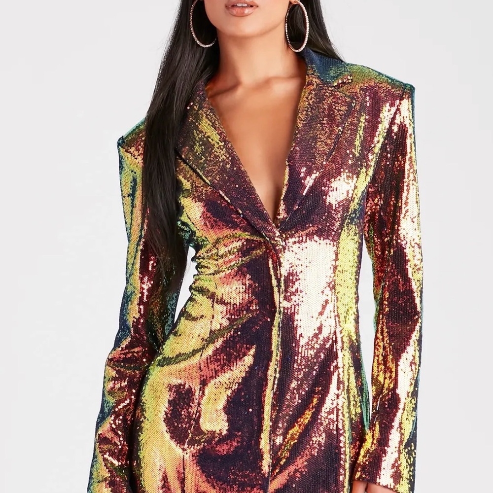 Windsor Iridescent Sequin Blazer in Gold, Green & Purple